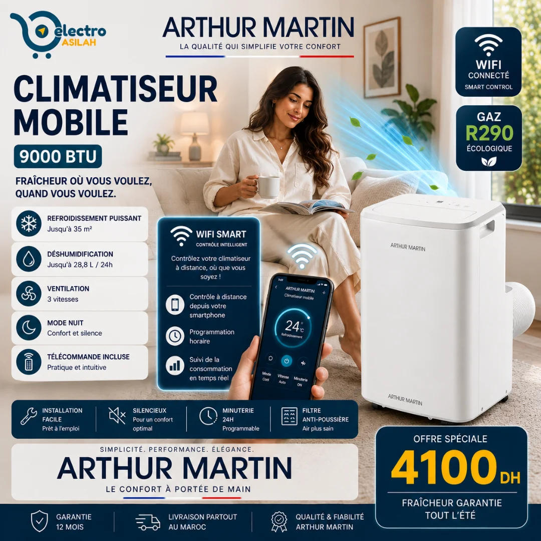 Climatiseur mobile Arthur Martin 9000 BTU WiFi